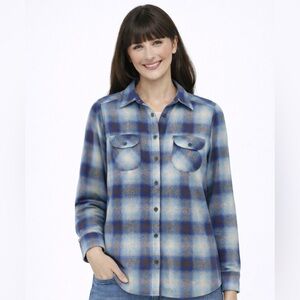 Pendleton Blue Brown Plaid Wool Blend Flannel Board Shirt Size Small Unisex